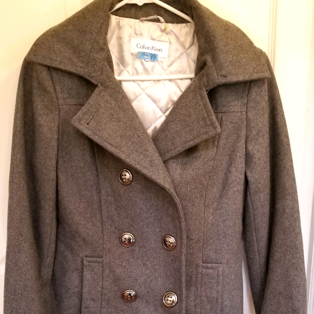 Calvin Klein hooded wool coat sz 6- gray
